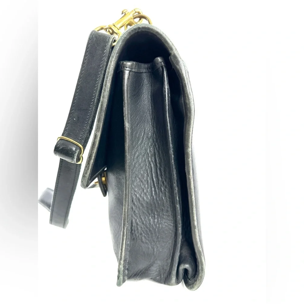 Jack Georges Vintage Black Leather Briefcase Messenger Bag Y2K Brass TurnLocks